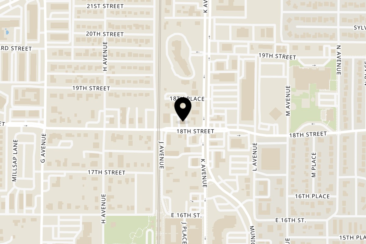 Map showing the location of Plano Tortilla Factory Restaurant & Bar on 1009 18th Street in Plano